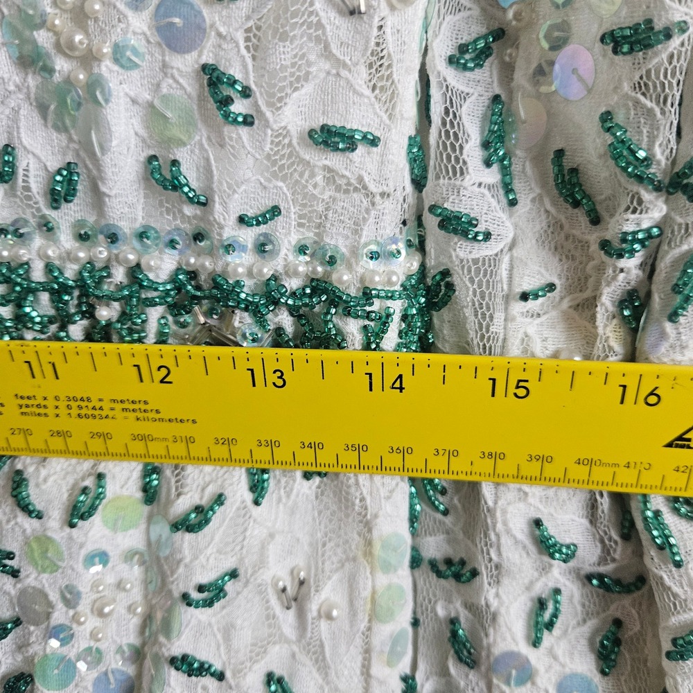 Vintage 60s Colt Orient Beaded Lace Tunic and Pleated Maxi Skirt Set Cream Green - Picture 7 of 13